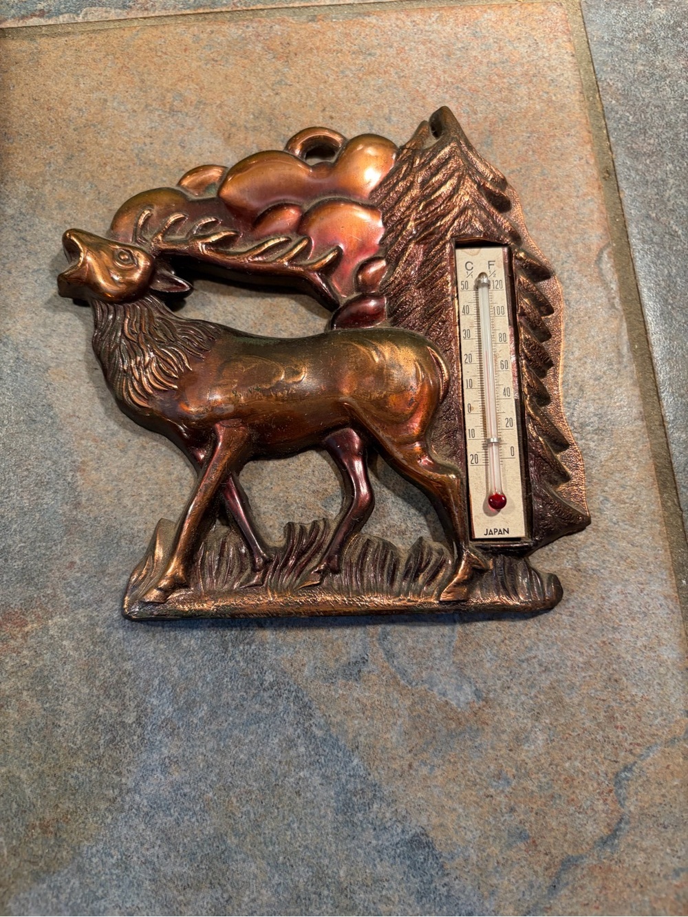 Vintage Copper-Tone Deer Wall Thermometer - Japan